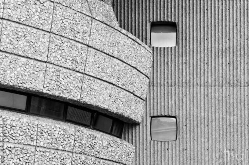 Detail of a brutalist facade in fluted concrete