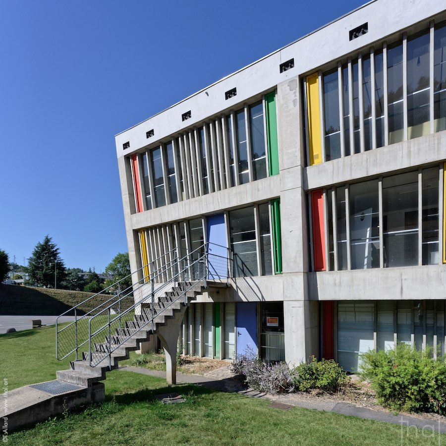 Colored facade of Le Corbusier's Maison de la Culture