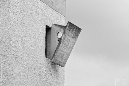 Concrete occultation of a window in the convent of La Tourette by the architect Le Corbusier