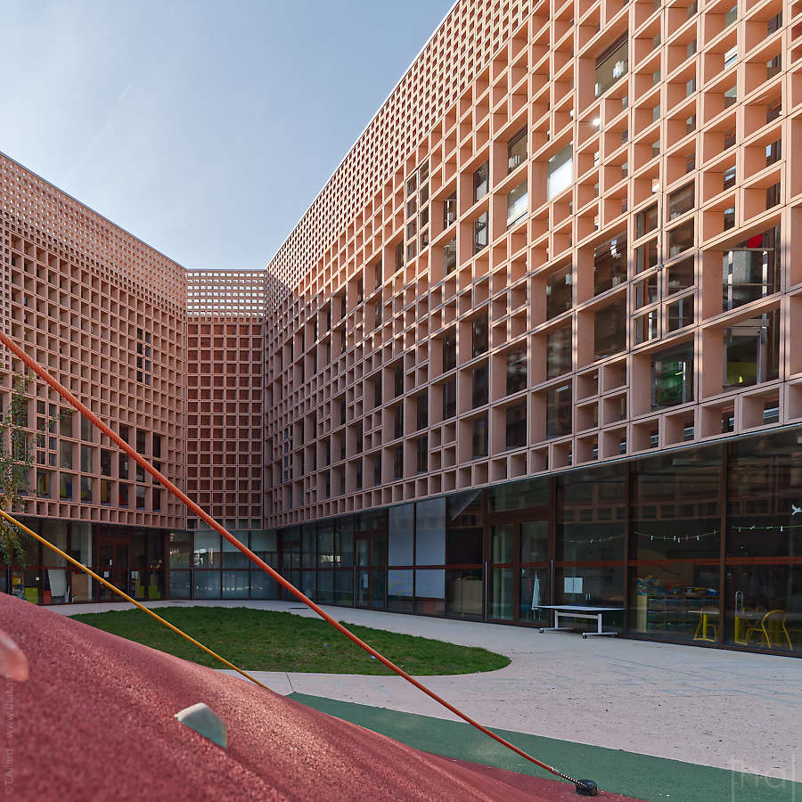 Corner of the schoolyard at Simone Veil School in Villeurbanne, France