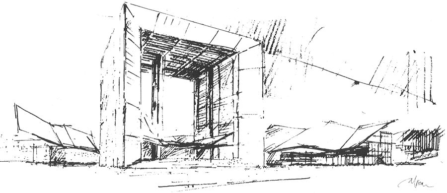 dessin crayonné de la Grande Arche