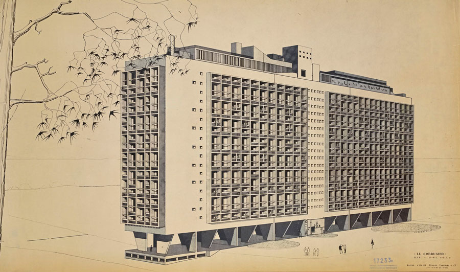 Plan façade est de l'unité d'habitation Le Corbusier à Firminy