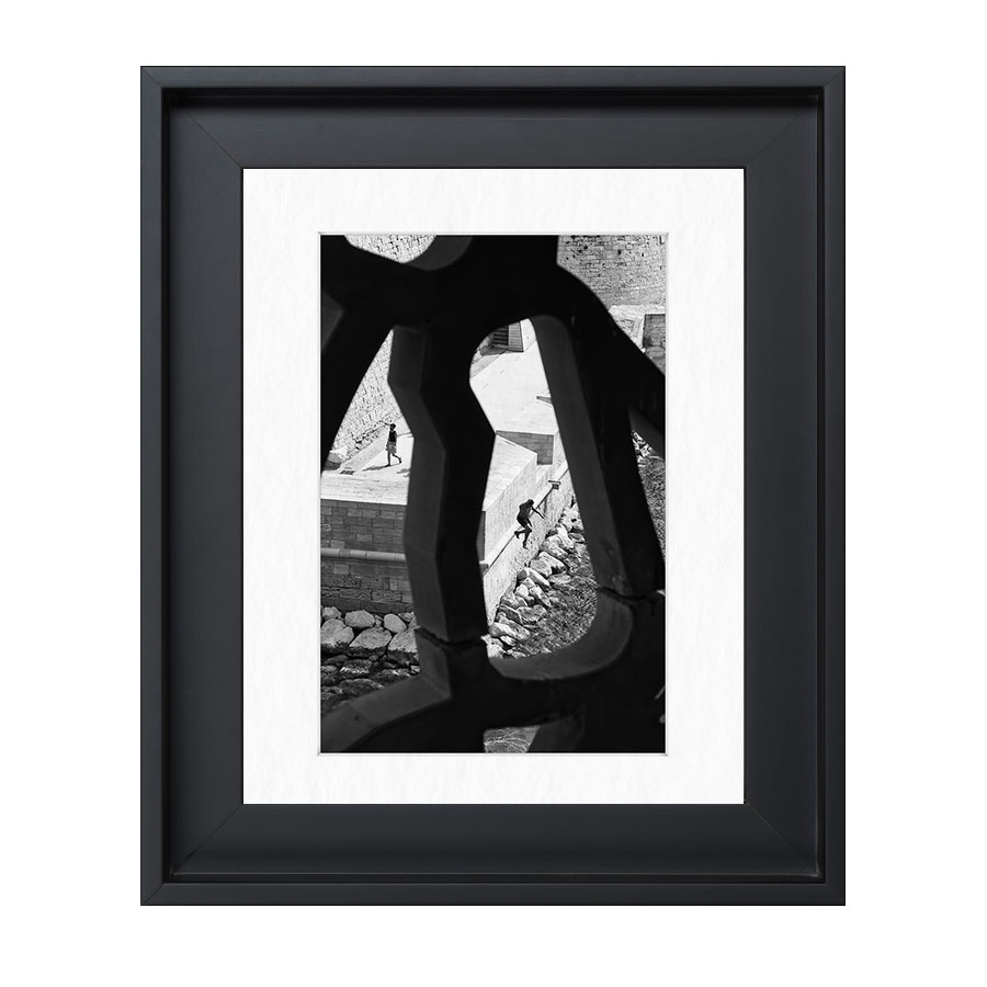 Black and white art print of street photo, jumping into the sea at the Mucem in Marseille